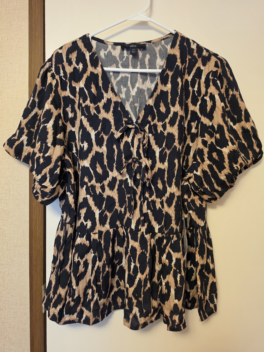 ellos Black and Tan Leopard Print Peplum Blouse